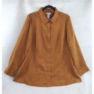 Catherines Plus Size Lined Brown Faux Suede Button Up Blouse Top Size 0X 14/16